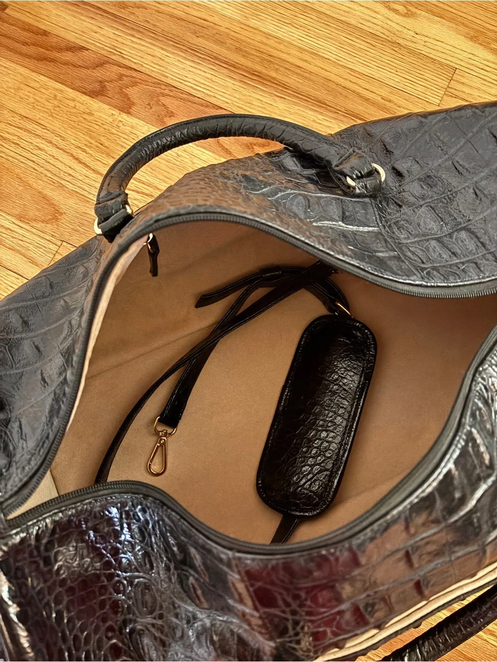 Veari Voyage Carry-On Duffle Bag Black Croc Embossed Leather NWT